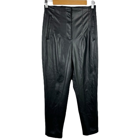 Zara Ankle Faux Leather Pants High Rise  Black Size Small - Picture 2 of 14